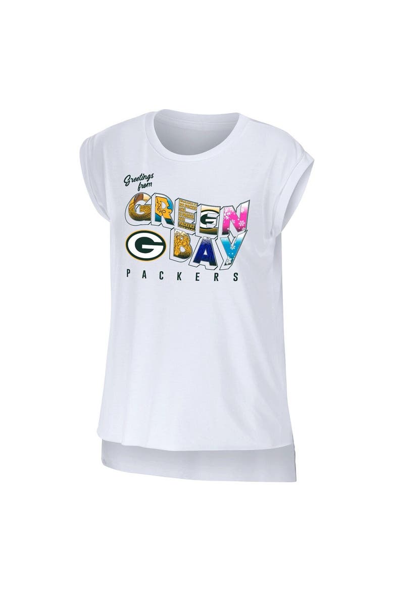 Women's WEAR by Erin Andrews White Green Bay Packers Greetings From Muscle T-Shirt, Alternate, color, White