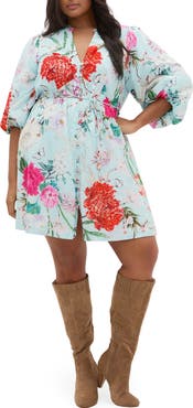 City Chic Flora Print Cotton Minidress