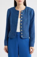 Tahari ASL Metallic Tweed Collarless Jacket