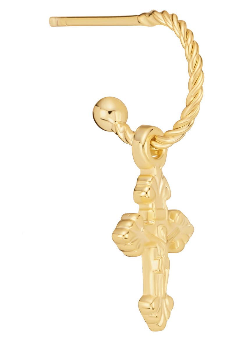 Cross Charm Twisted Hoop Earrings, Alternate, color, GOLD