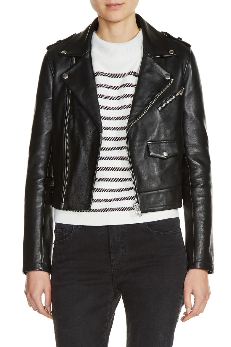 Lambskin Leather Moto Jacket, Main, color, BLACK