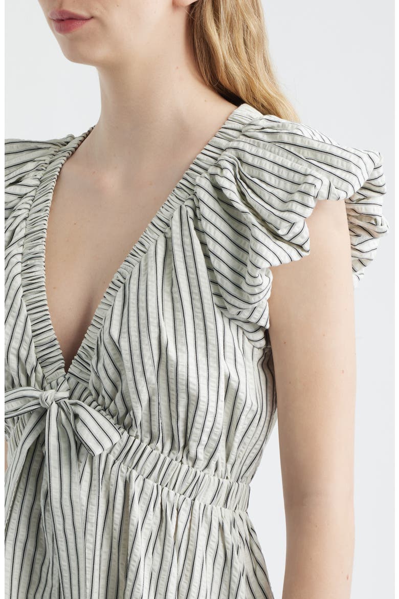 Stripe Plunge Neck Cotton Dress, Alternate, color, WHITE/ BLACK