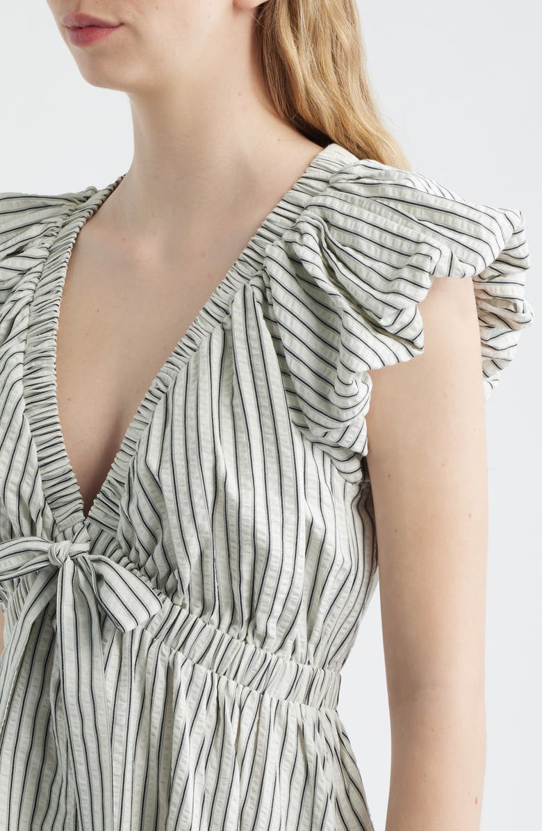 FREEMARKET Stripe Plunge Neck Cotton Dress, Alternate, color, White/ Black