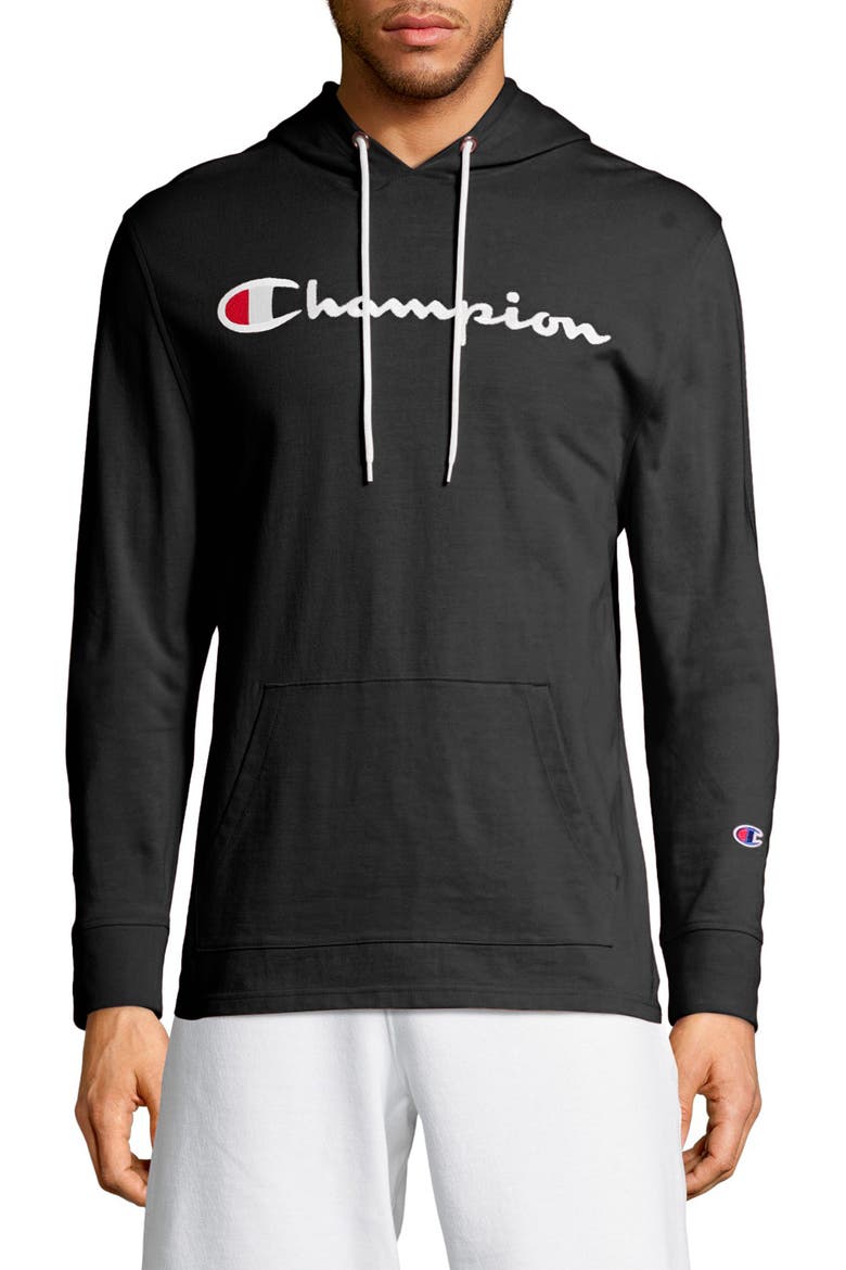 Embroidered Logo Hoodie, Main, color, BLACK
