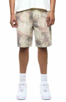 Round Two Armadillo Shell Print Flat Front Cotton Shorts