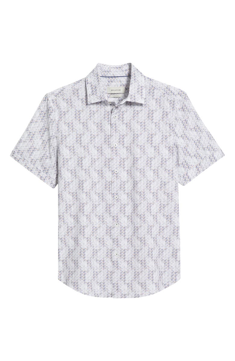 Bugatchi Miles OoohCotton<sup>®</sup> Leaf Print Short Sleeve Button-Up Shirt, Alternate, color, Peacock