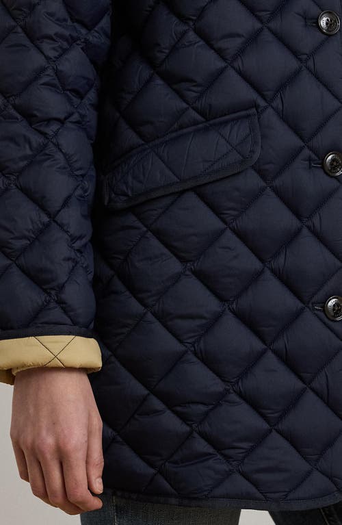 Ralph Lauren Lauren Contrast Lining Quilted Puffer Jacket In Dark Navy