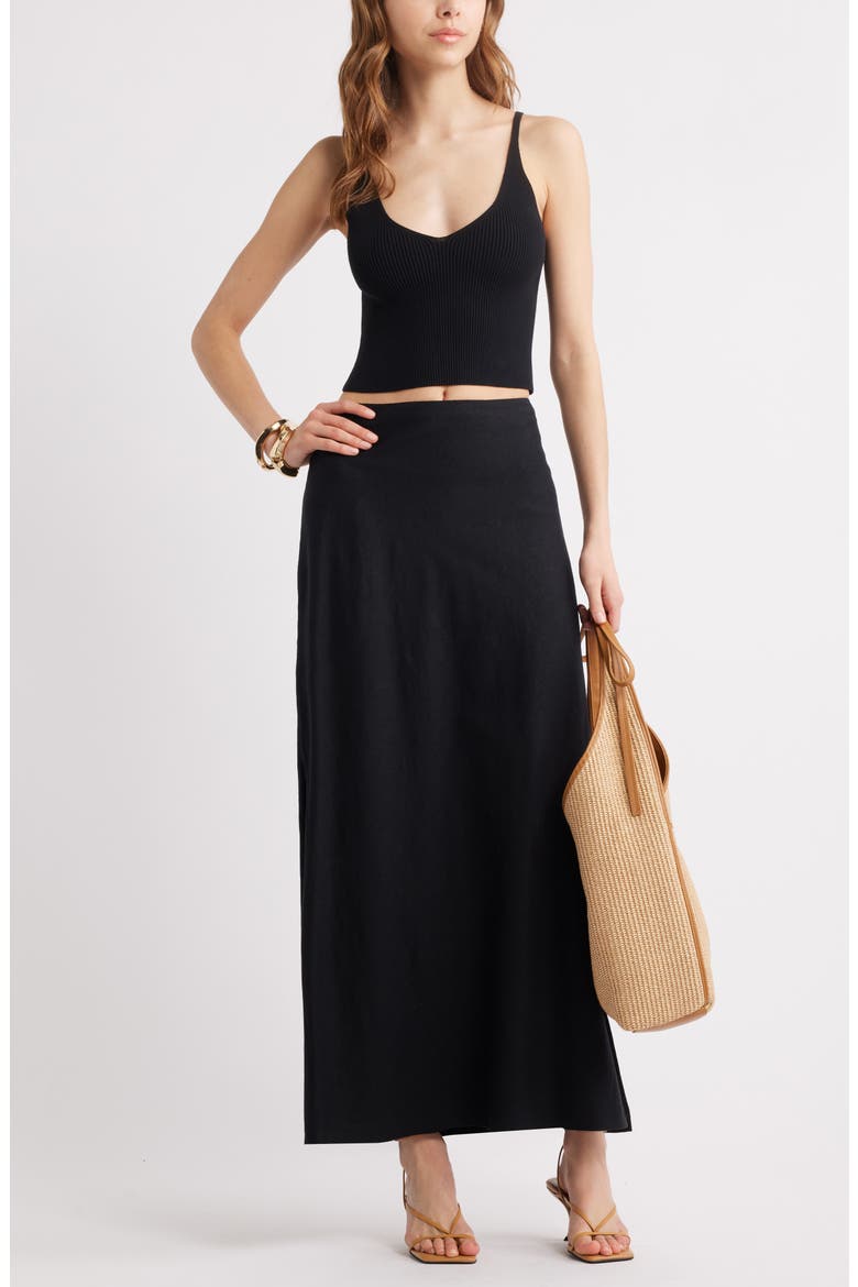 Linen Blend Skirt, Alternate, color, BLACK