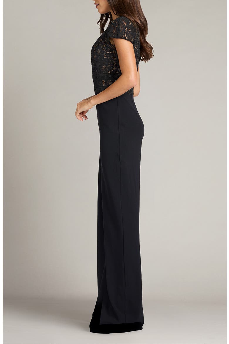 Lace Top Crepe Jumpsuit, Alternate, color, BLACK/ NUDE