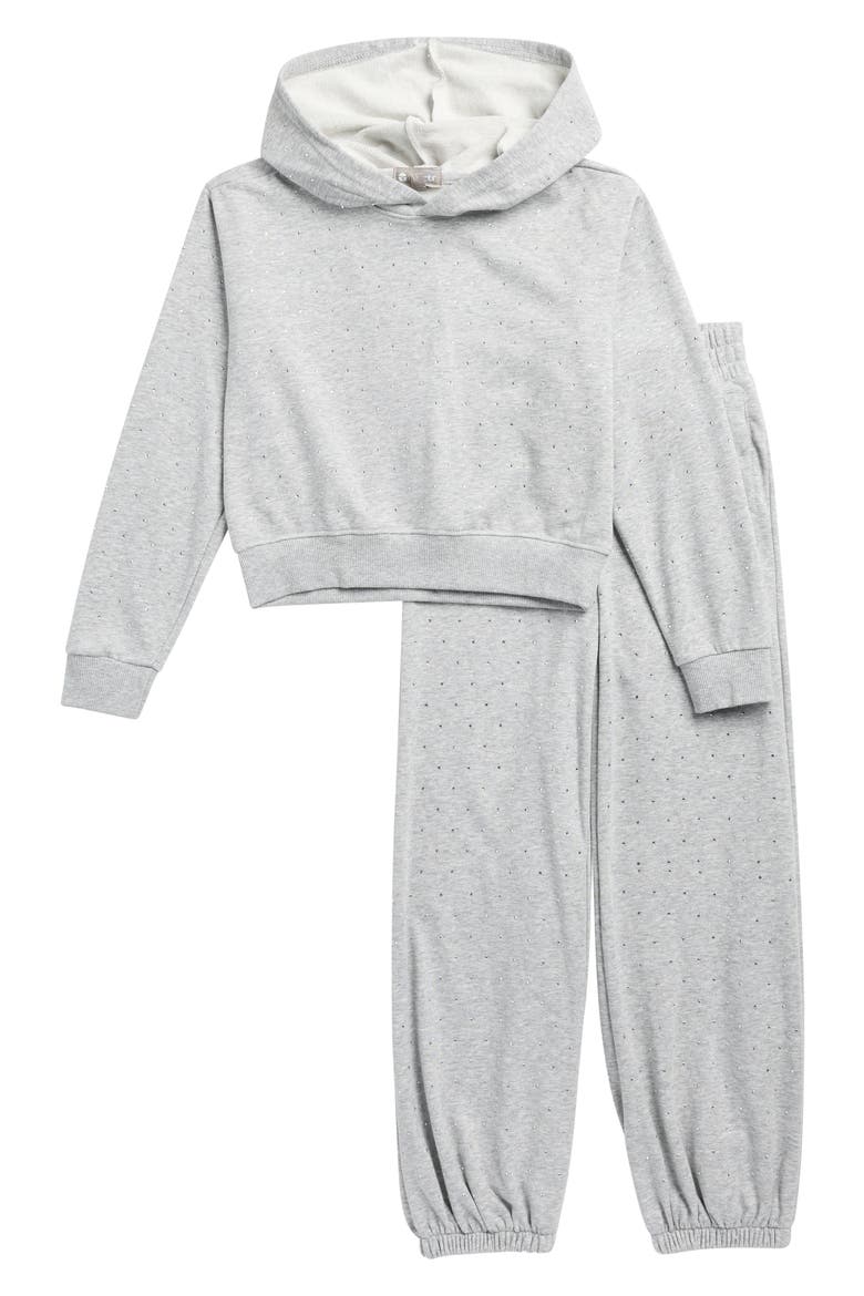 Kids' Crystal Accent Hoodie & Jogger Set, Main, color, HEATHER GREY