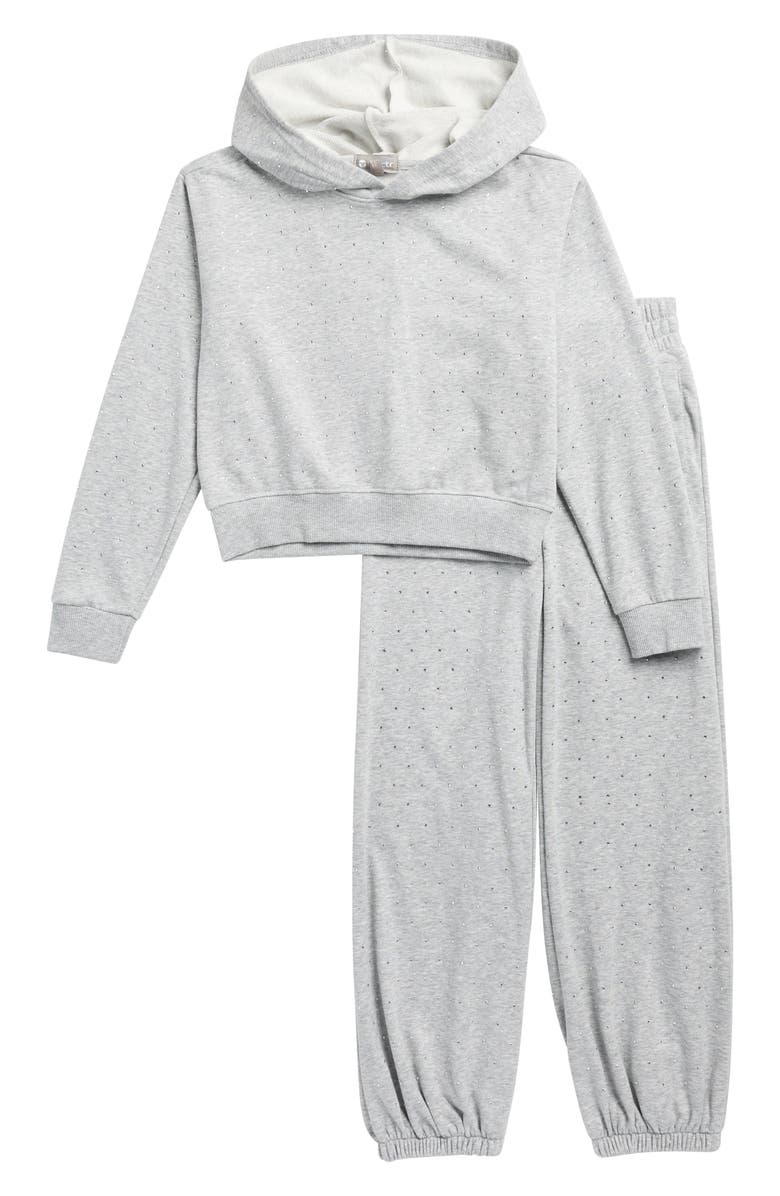 Tractr Kids' Crystal Accent Hoodie & Jogger Set, Main, color, Heather Grey