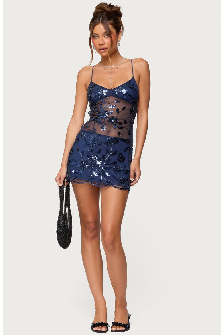 Beaded Sequin Strappy Minidress, Alternate, color, NAVY