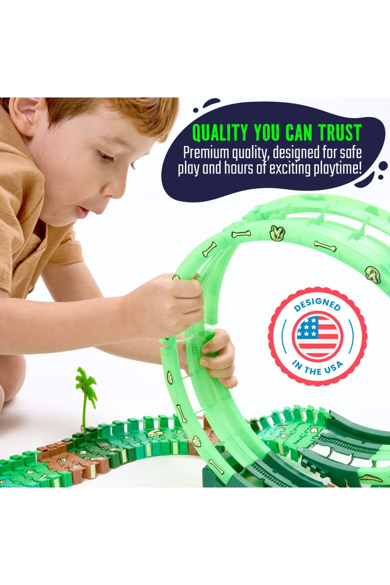 Dino Track Wild Toy Track Car Glow in the Dark Set, Alternate, color, Geen