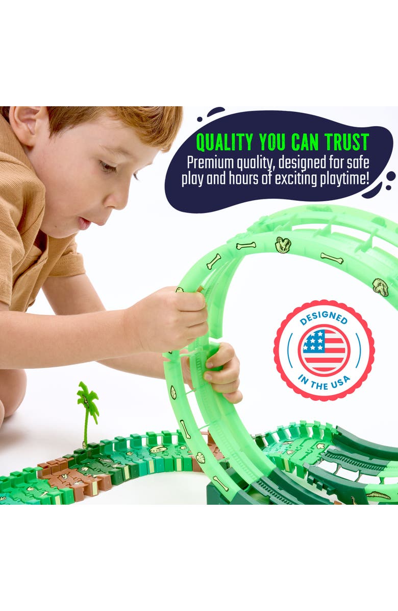JitteryGit Dino Track Wild Toy Track Car Glow in the Dark Set, Alternate, color, Geen