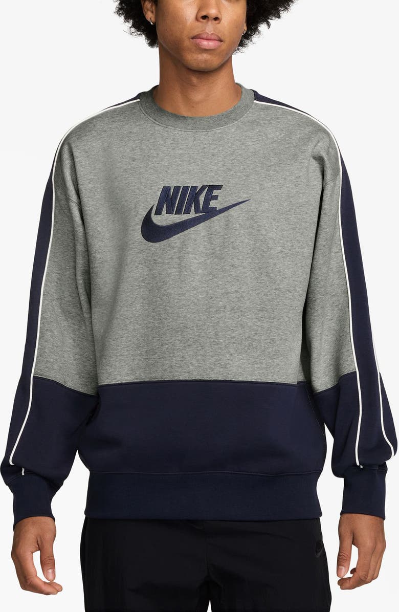 Nike Club Colorblock Fleece Pullover, Main, color, Dk Grey Heather/ Obsidian