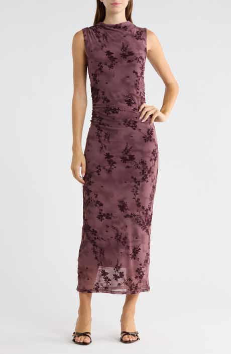 Funnel Neck Ruched Midi Dress