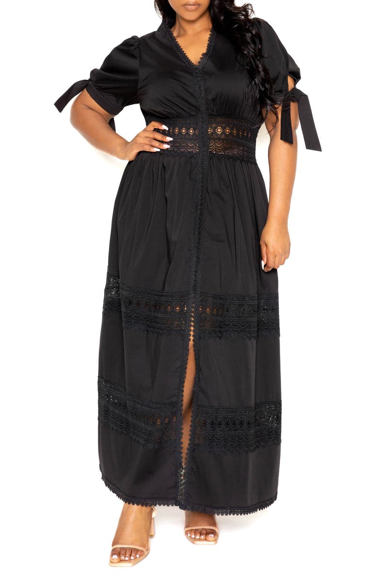 BUXOM COUTURE Eyelet Embroidered Puff Sleeve Maxi Dress, Main, color,
