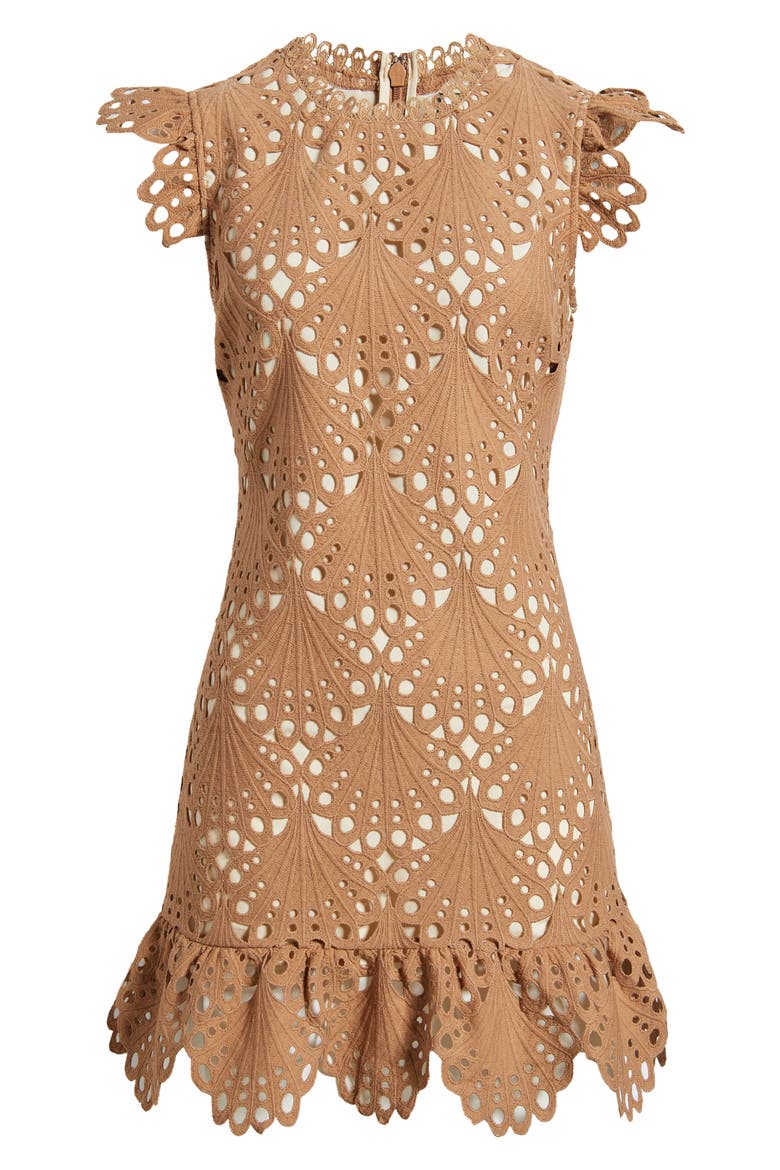 Lizzie Broderie Anglaise Minidress, Alternate, color, TAN/ BEIGE