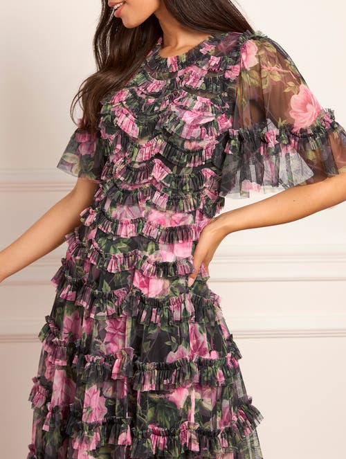 Needle & Thread Rose Vine Round Neck Gown In Multi