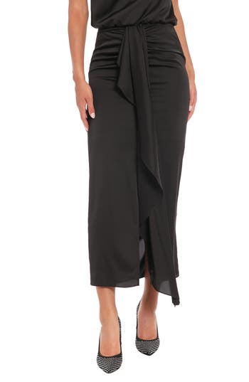 Muse Cascade Satin Maxi Skirt In Black