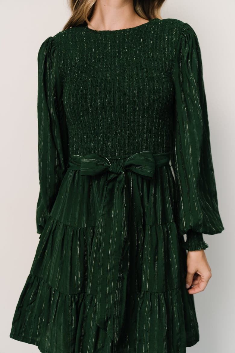 Ivey Smocked Short Dress, Alternate, color, Dark Green + Silver