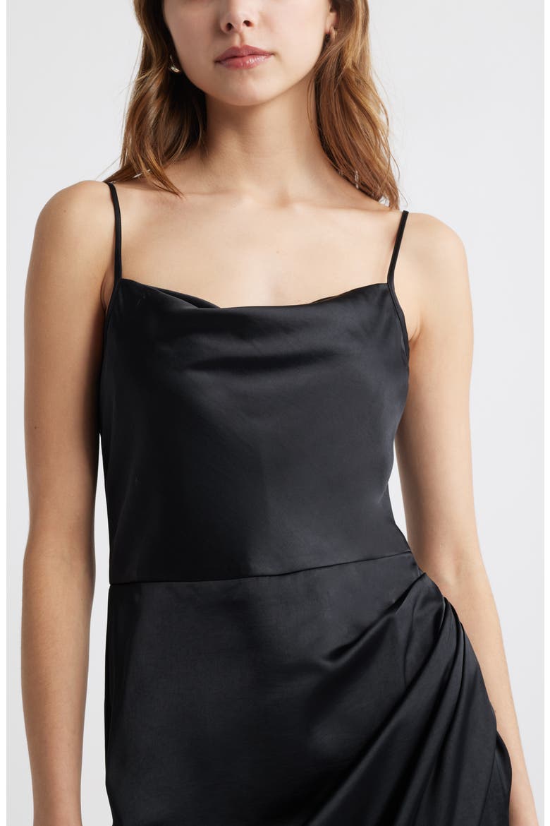 Cowl Neck Satin Midi Dress, Alternate, color, BLACK