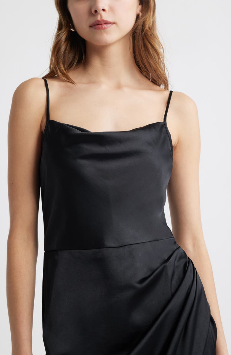Open Edit Cowl Neck Satin Midi Dress, Alternate, color, Black