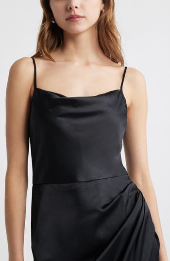 Cowl Neck Satin Midi Dress