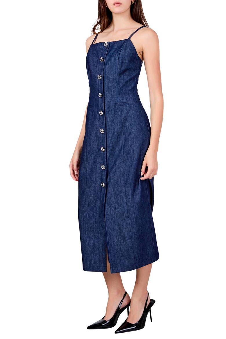 Front Button Denim Maxi Dress, Alternate, color, NAVY DENIM