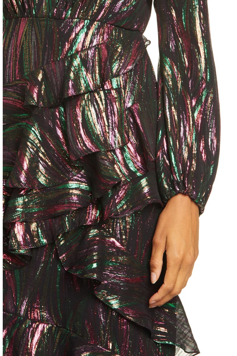 Alya Metallic Silk Blend Long Sleeve Dress, Alternate, color, 792-BLACK RAINBOW