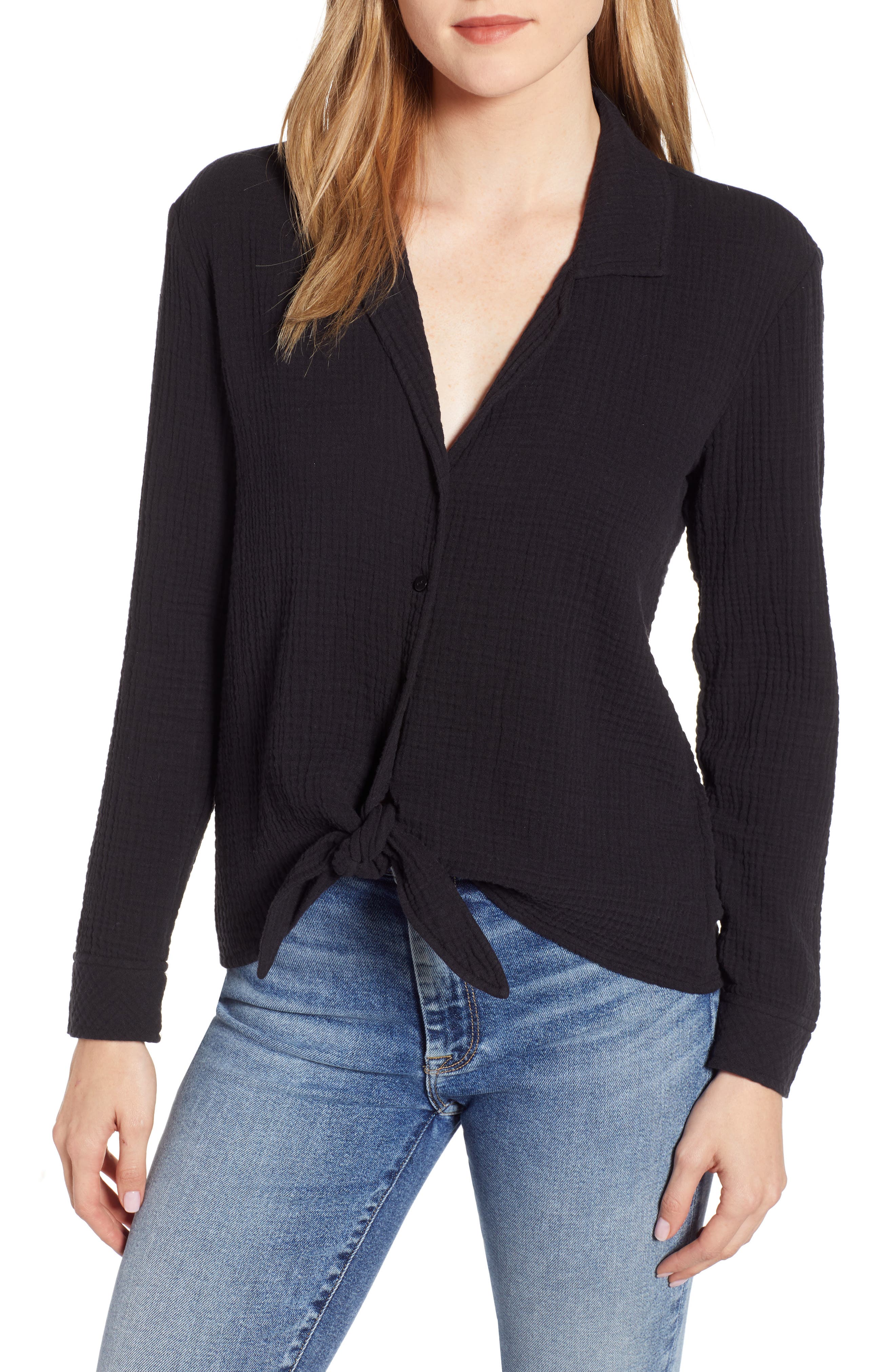 1.STATE Button-Up Tie Front Top (Women) | Nordstrom