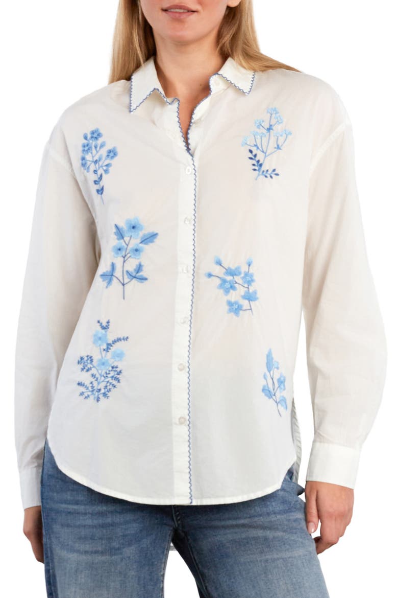 Poetic Floral Embroidered Button-Up Shirt, Main, color, BRIGHT WHITE