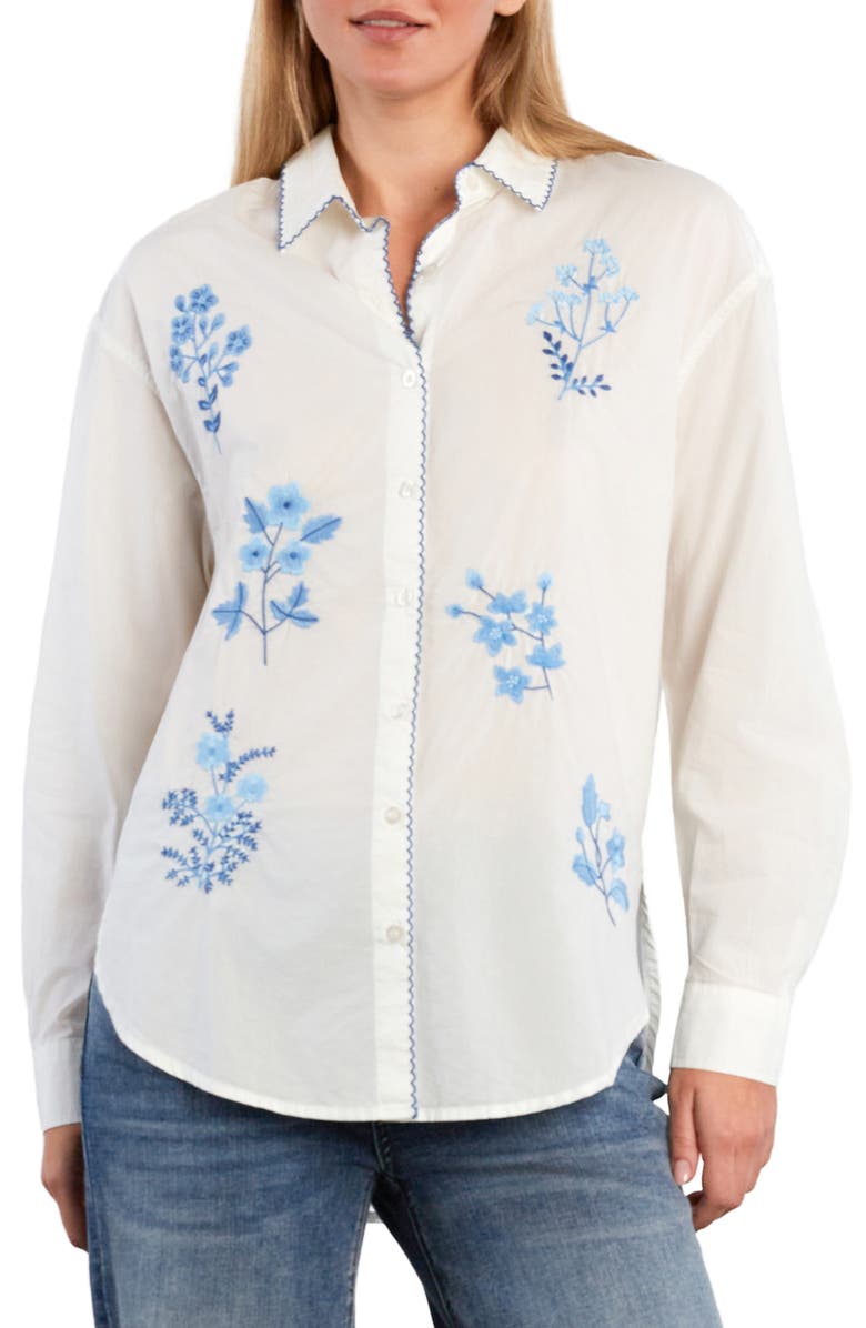Billy T Poetic Floral Embroidered Button-Up Shirt, Main, color, Bright White