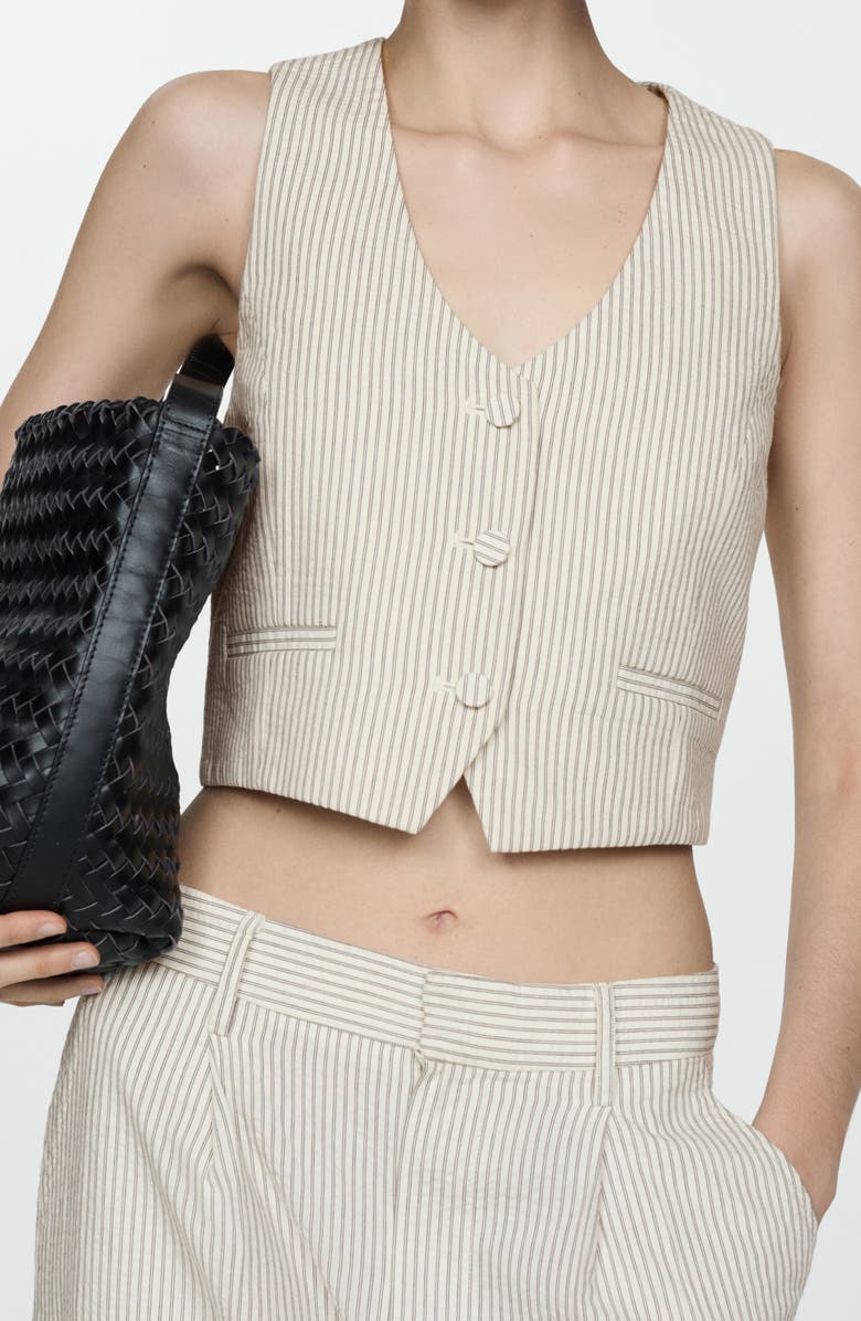 MANGO Stripe Cotton Seersucker Crop Vest, Alternate, color, 