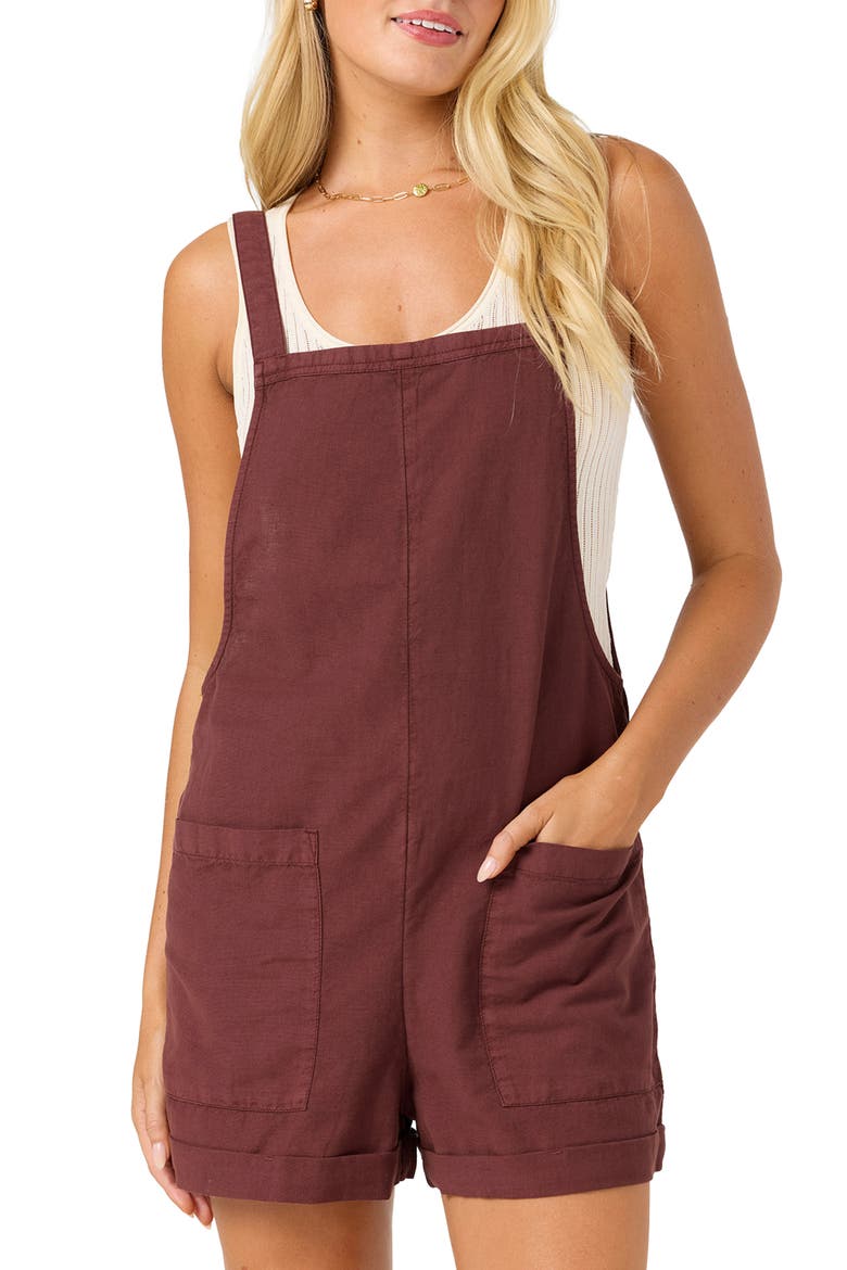 Summerlin 2 Cotton & Linen Shortalls, Alternate, color, CHOCOLATE