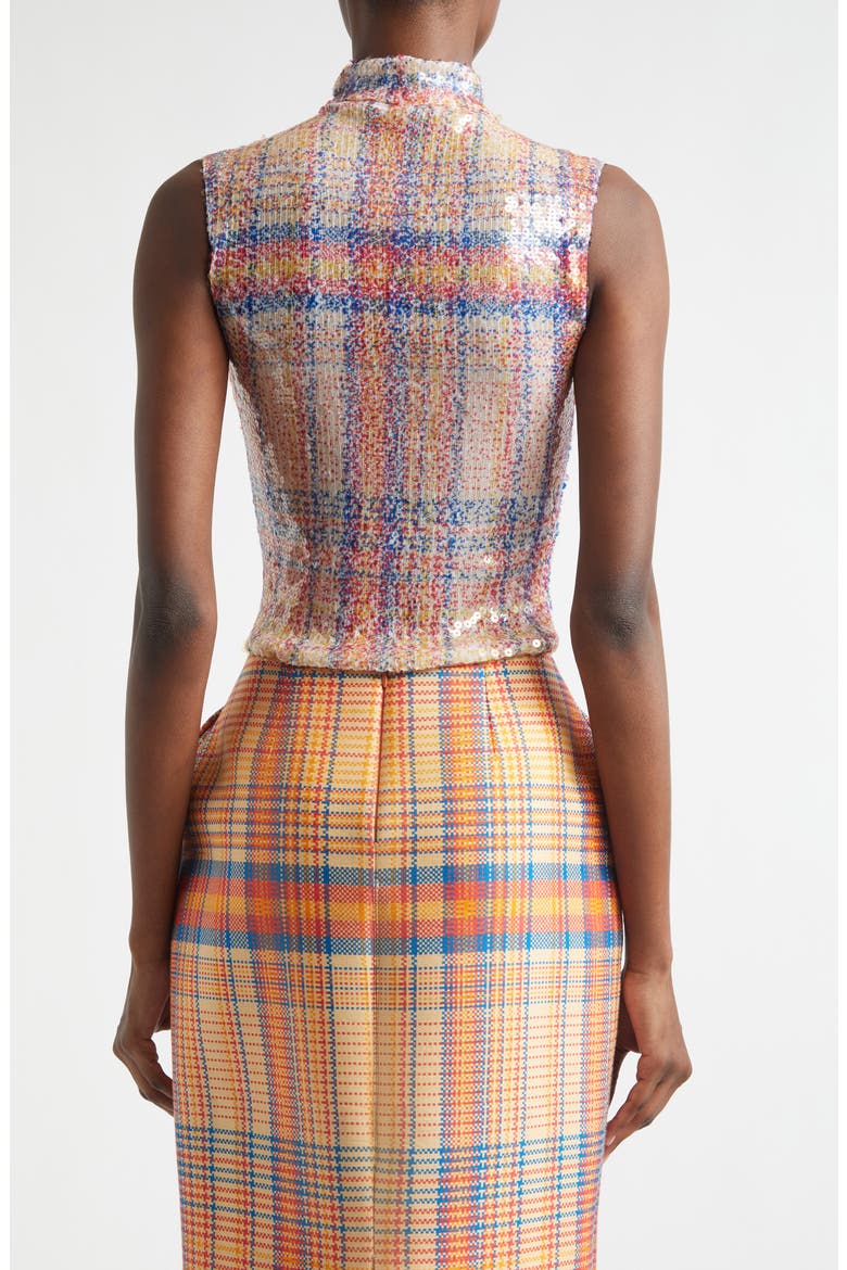 The Piper Paillette Plaid Mock Neck Top, Alternate, color, ORANGE PLAID