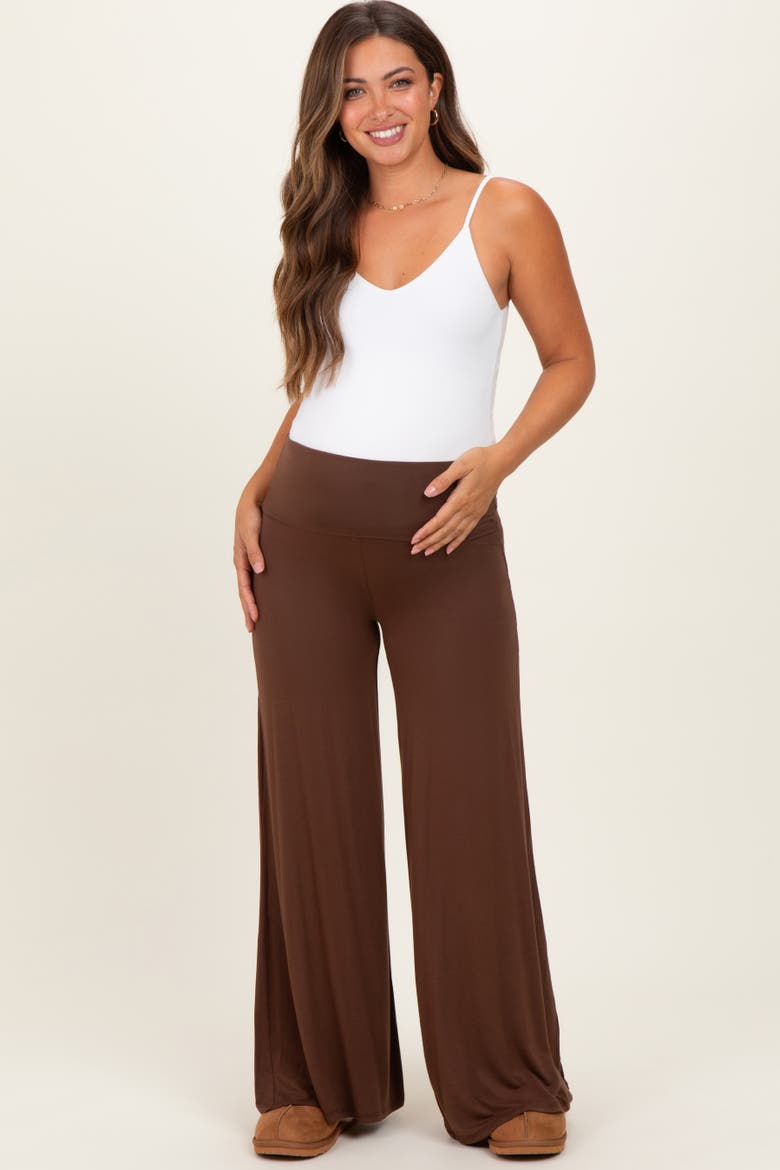 Fold Over Waist Wide Leg Lounge Pants, Main, color, Brown
