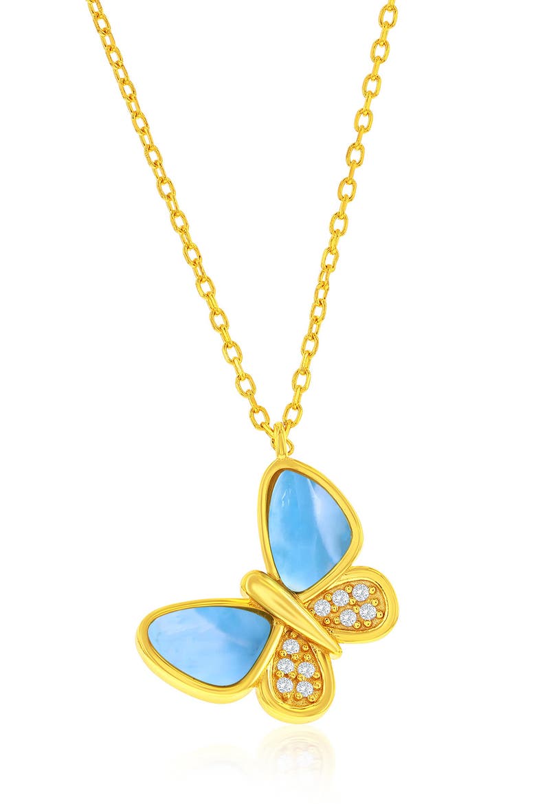 Larimar & Cubic Zirconia Butterfly Pendant Necklace, Main, color, BLUE