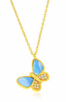 Larimar & Cubic Zirconia Butterfly Pendant Necklace