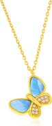 SIMONA Larimar & Cubic Zirconia Butterfly Pendant Necklace