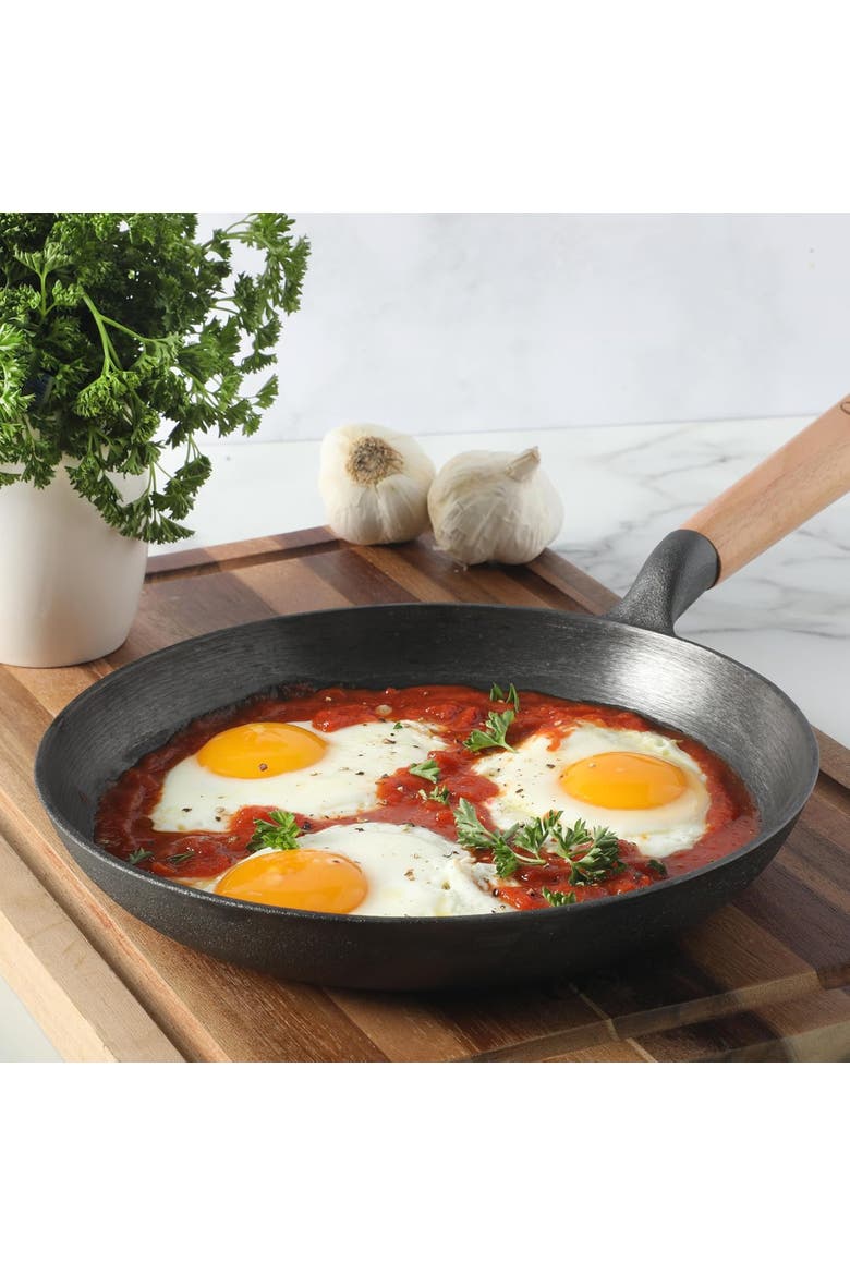 9.5 Inch Round Cast Iron Skillet with Wood Handle, Alternate, color, Black