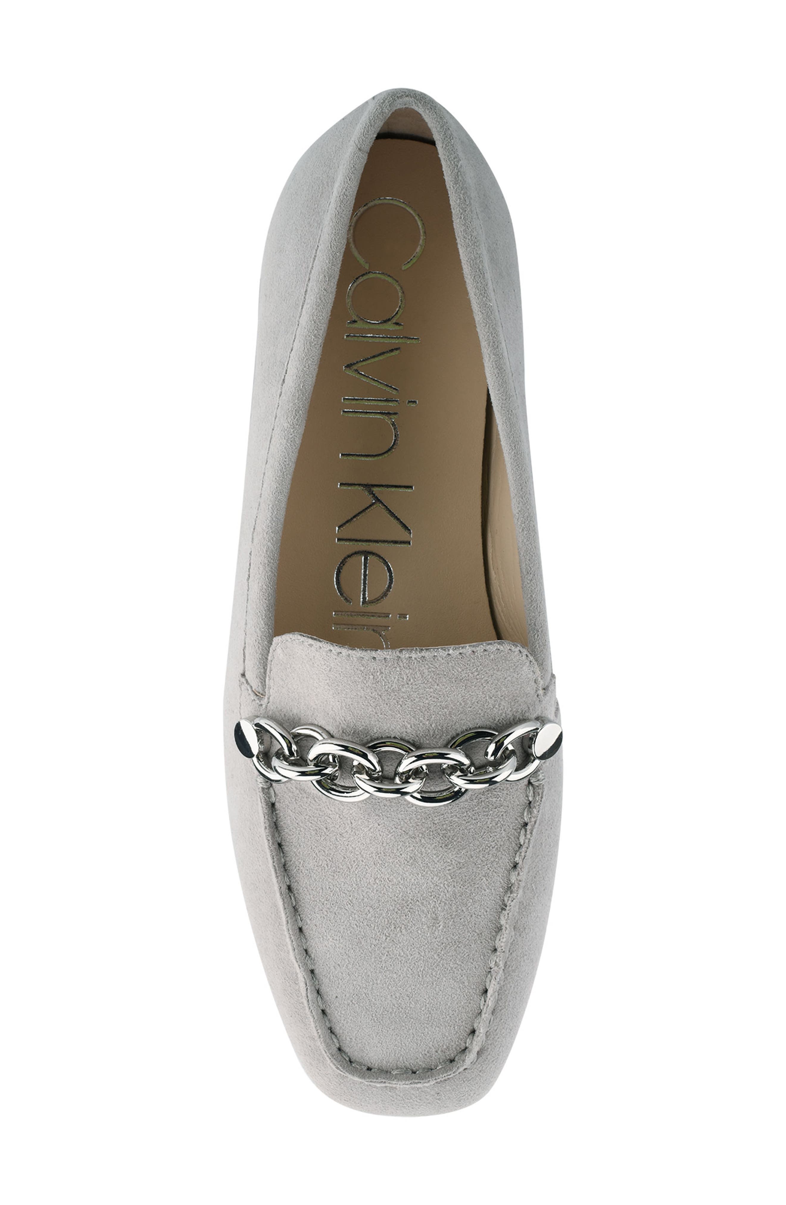 Elanna Leather Chain Link Loafer, Alternate, color, GREY
