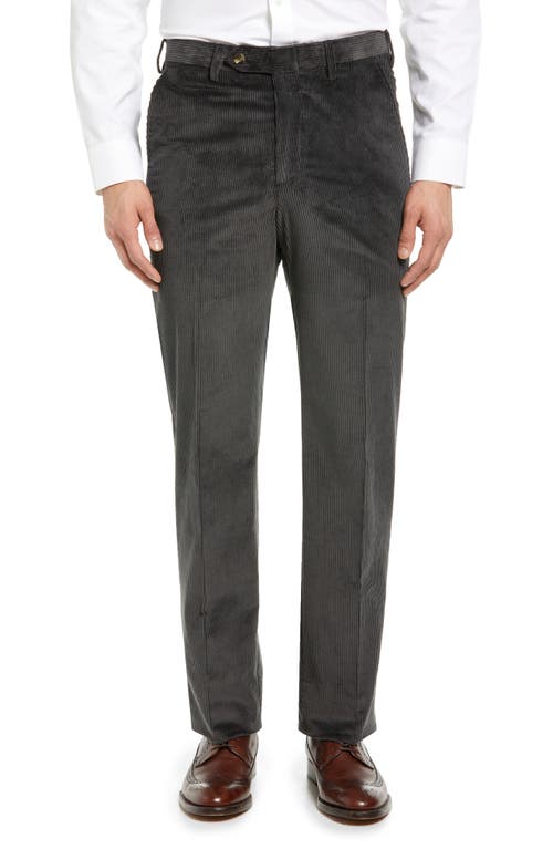 Berle Luxury Italian Corduroy Flat Front Pants in Charcoal 