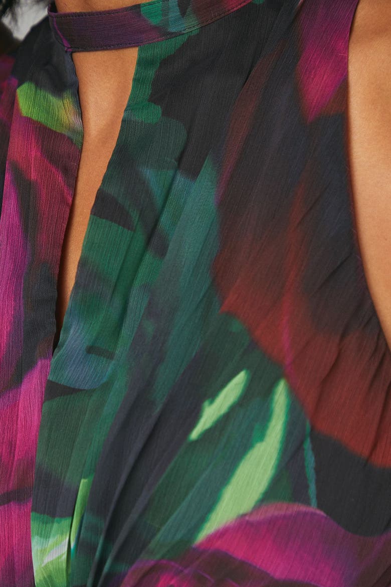 Floral Print Pleated Maxi Dress, Alternate, color, Black