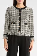 Adrianna Papell Tweed Fringe Cardigan