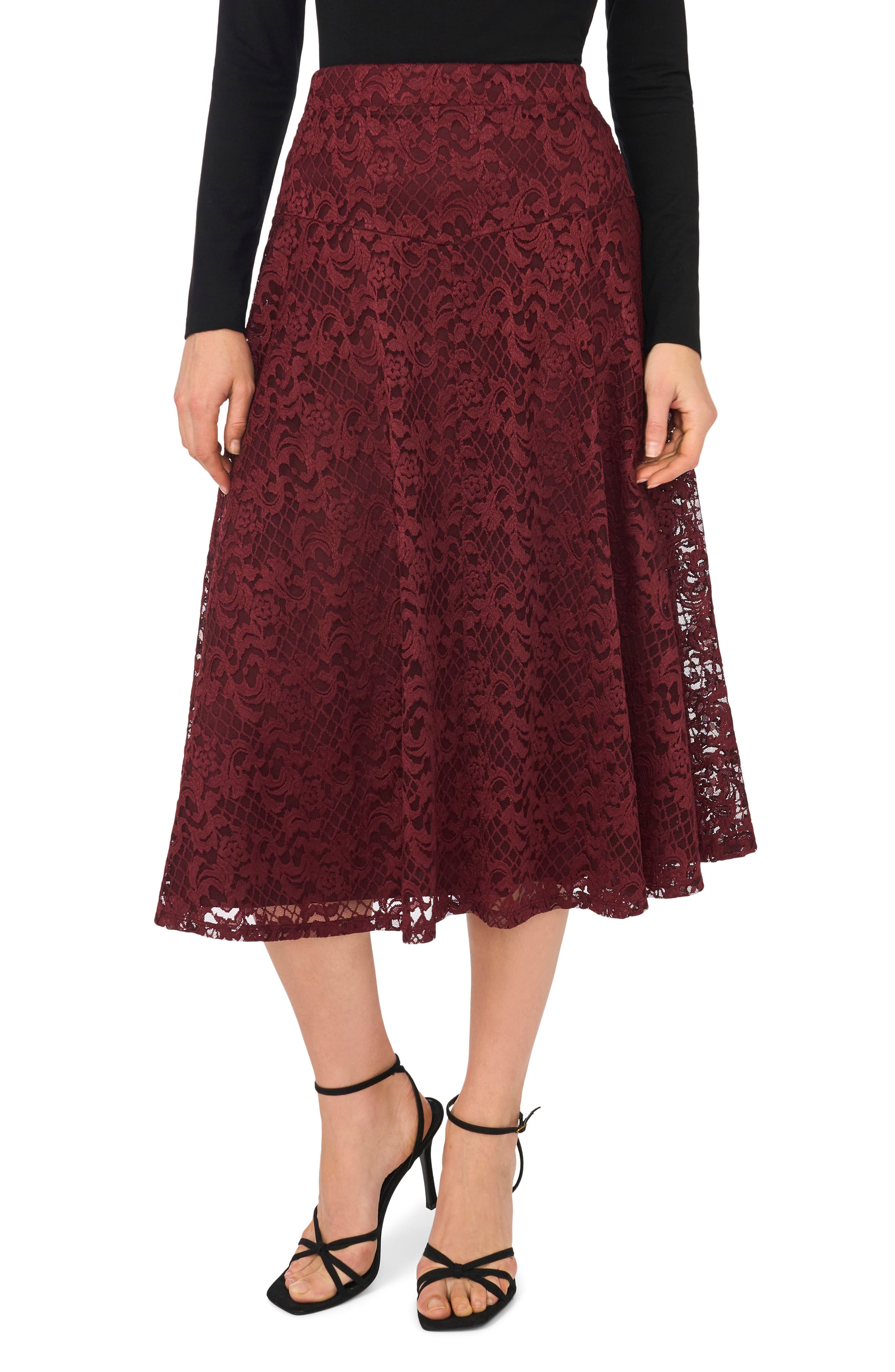 Lace Godet Midi Skirt