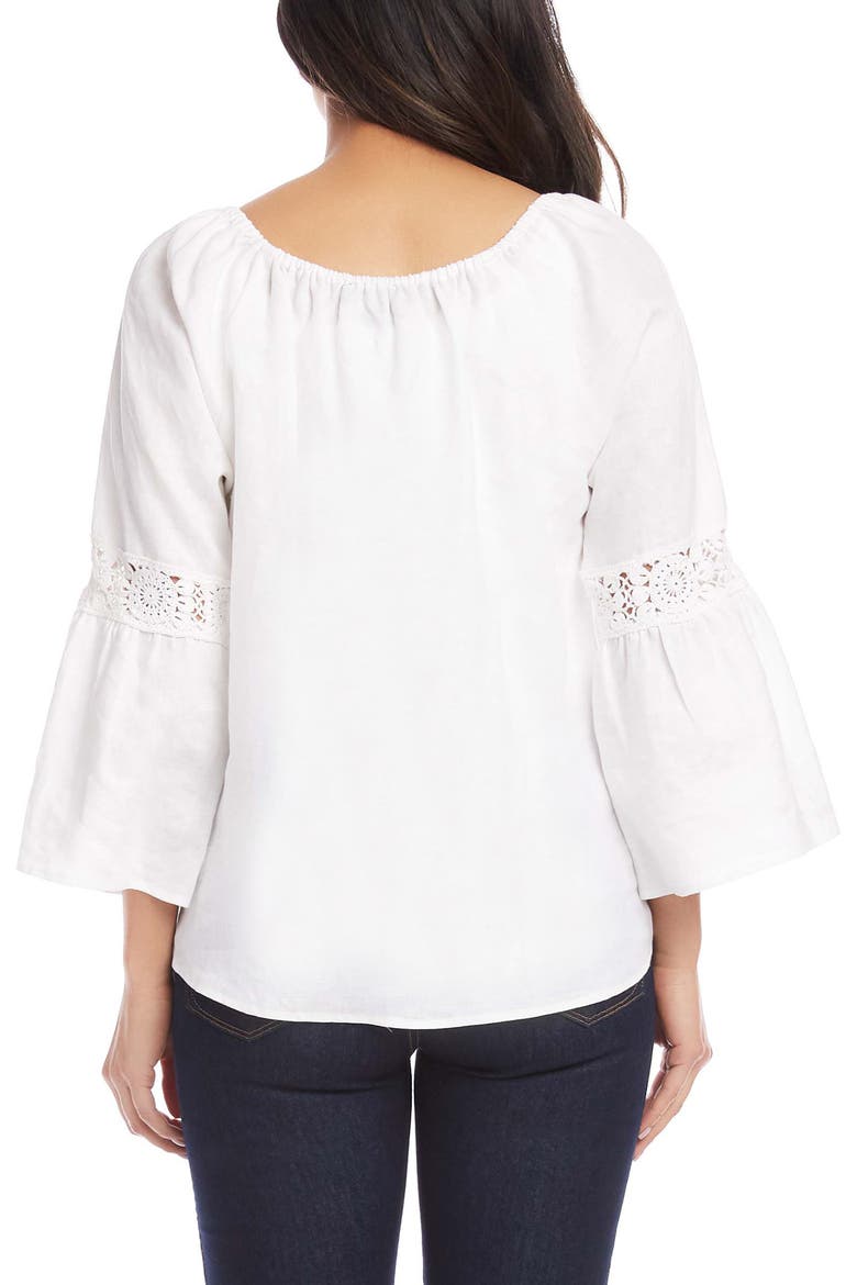 Bell Sleeve Lace Inset Linen Top, Alternate, color, WHITE