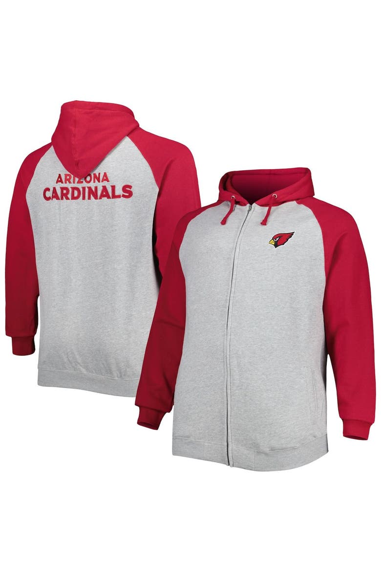 Men's Heather Gray Arizona Cardinals Big & Tall Fleece Raglan Full-Zip Hoodie Jacket, Main, color, Heather Gray