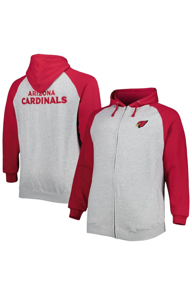 PROFILE Men's Heather Gray Arizona Cardinals Big & Tall Fleece Raglan Full-Zip Hoodie Jacket, Main, color, Heather Gray