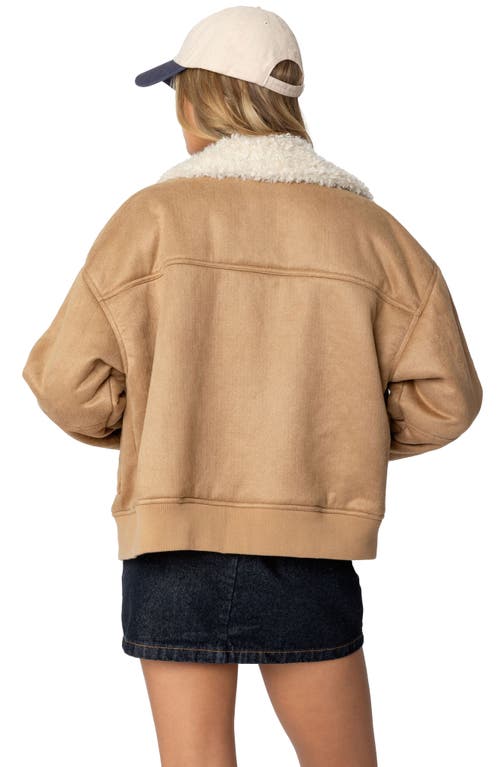 Edikted Faux Suede Shearling Bomber Jacket In Tan
